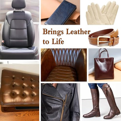 Leather Recoloring Balm Medium Brown Dye Vinyl Car Interior Boat Seat Paint Crafts Furniture Couch Recliner Chair Boot Jacket Shoe Bag Purse Belt Color Restorer Fading Stain Scratch Remover Repair