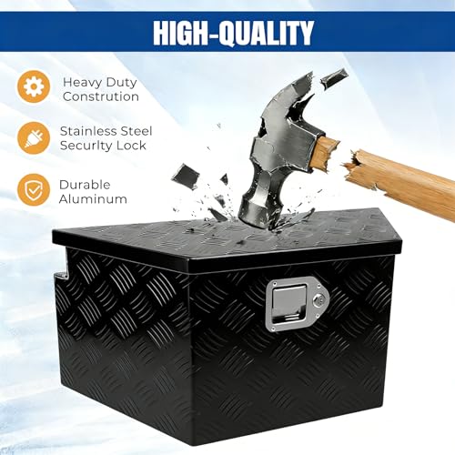 27" x 13" x 13" Trailer Tongue Tool Box Heavy Duty Aluminum with Latch and Keys Trailer Toolbox Organizer Truck Underbody Box Compatible with Pick Up Truck Bed RV Trailer ATV Black