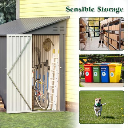 Lean to Storage Shed 4x8 FT Metal Sheds & Outdoor Storage Cabinet Lockable Tool Organization Bike Mower Shed Portable Outside for Garden Patio
