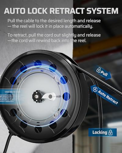 Ceiling Wall Mount Retractable Extension Cord Reel with 30FT Cord