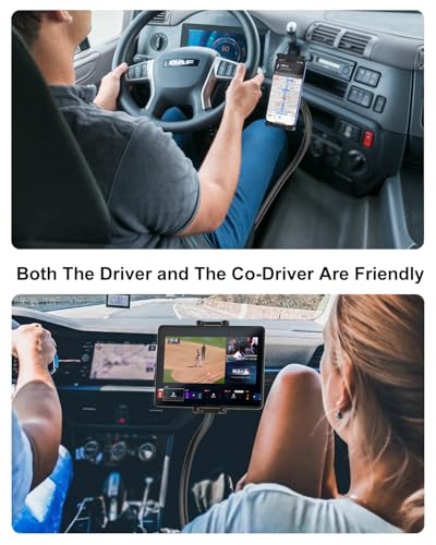 Tablet Holder for Car or Truck Seat Rail Mount Long 19.7" Gooseneck Arm Heavy Duty Car Floor Tablet Stand for iPad Pro 12.9 Air Mini