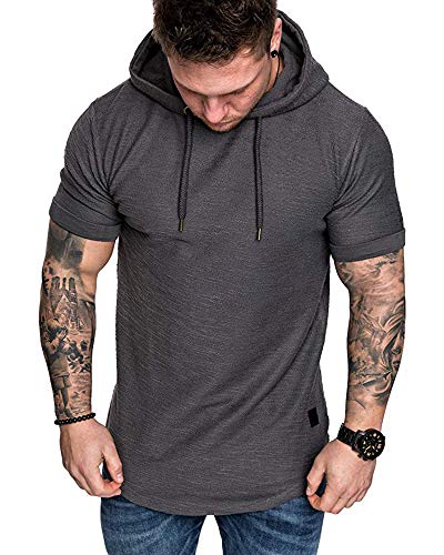 Mens Fashion Hoodies Sport Pullover Solid Color Shirt Workout Lightweight Tops Dark Grey