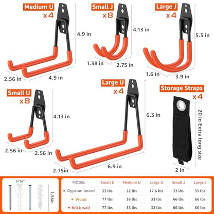 32 Pack Heavy Duty Wall Mount Garage Hooks