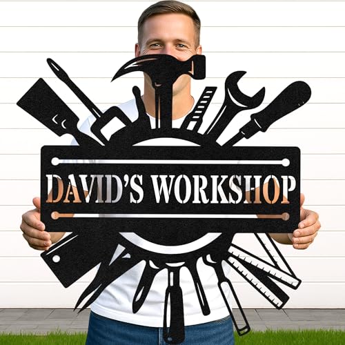 Custom Garage Workshop Metal Sign Personalized Tool Name Wall Art for Car Truck Mechanic Shop Decor Durable Steel Sign for Dad Husband Men’s Auto Workspace or Fence