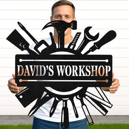 Custom Garage Workshop Metal Sign Personalized Tool Name Wall Art for Car Truck Mechanic Shop Decor Durable Steel Sign for Dad Husband Men’s Auto Workspace or Fence