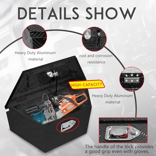 27" x 13" x 13" Trailer Tongue Tool Box with Latch and Keys Heavy Duty Aluminum Trailer Toolbox Organizer Truck Underbody Box Compatible with Pick Up Truck Bed RV Trailer ATV Black