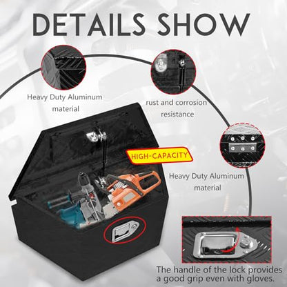 27" x 13" x 13" Trailer Tongue Tool Box with Latch and Keys Heavy Duty Aluminum Trailer Toolbox Organizer Truck Underbody Box Compatible with Pick Up Truck Bed RV Trailer ATV Black