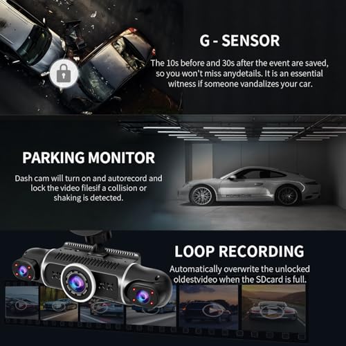 360° Dash Cam Front and Rear View 4 Channel Dash Camera FHD 2K+1080Px3 for Car