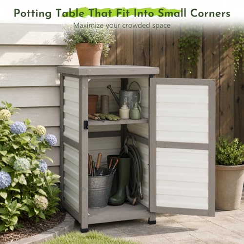 Small Outdoor Storage Cabinet with Waterproof Metal Top