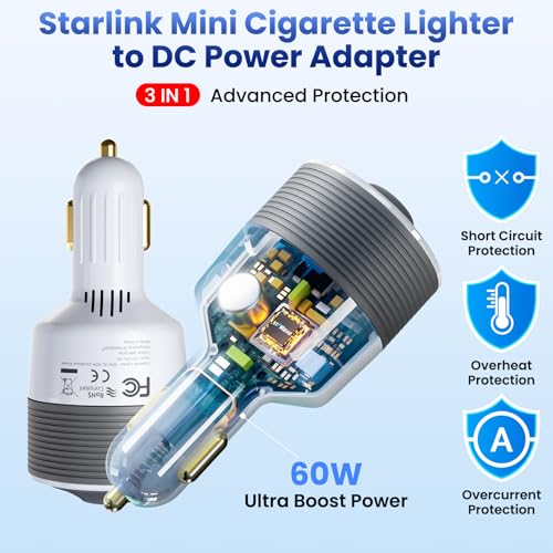 Starlink Mini Car Adapter 12V to 24V DC Step Up Converter with 60W Car Cigarette Lighter Adapter