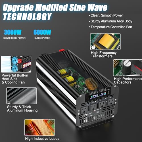 3000 Watt Power Inverter 24V to 110V 120V DC to AC with 4 AC Outlets