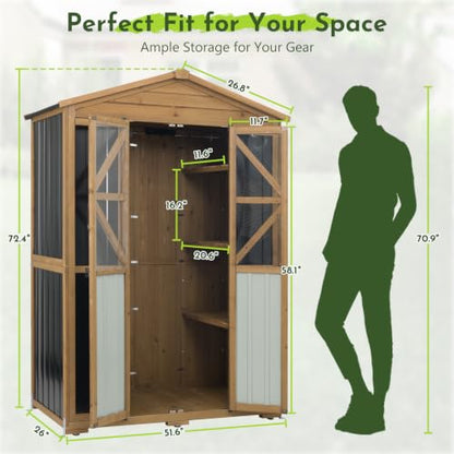 Outdoor Wooden Storage Shed Cabinet with 6 Adjustable Shelves