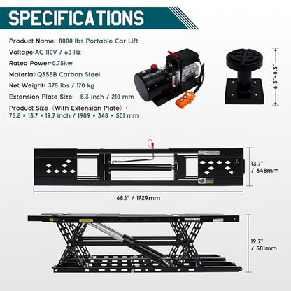 8000 LBS Portable Car Lift for Home Garage Use