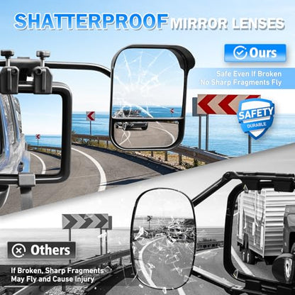Dual View Mirror Extenders for Towing with Rain Visor (2 Count)