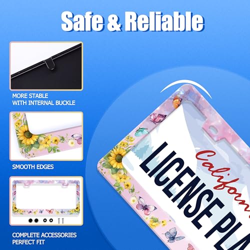 Butterfly Sunflower License Plate Frame Stainless Steel Holder 12.3"x6.3"