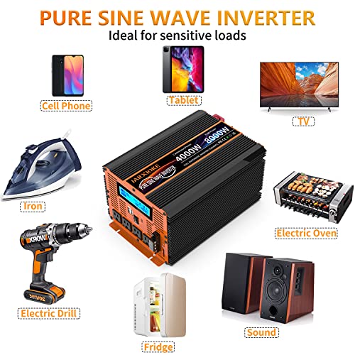 4000 Watt Pure Sine Wave Power Inverter 24V DC to 110V 120V Converter for Family RV Off Grid Solar System Car with Type