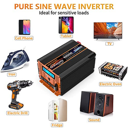 4000 Watt Pure Sine Wave Power Inverter 24V DC to 110V 120V Converter for Family RV Off Grid Solar System Car with Type
