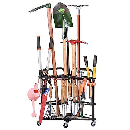 Garden Tool Organizer with Wheels and Storage Hooks