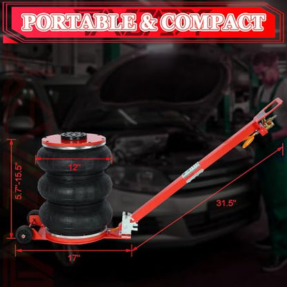 5T Triple Bag Air Jack 11000lbs Pneumatic Jack 3s Fast Lift Up 16in Airbag Jack with Adjustable Long Handle Heavy Duty Triple Air Bag Jack Lift for Cars Garage