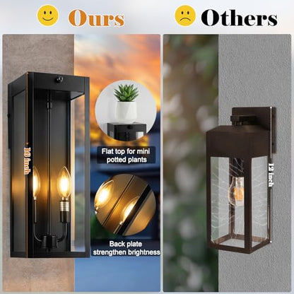 16 Inch Modern Dawn to Dusk Black Outdoor Light Fixtures 2 Pack (2 Count)