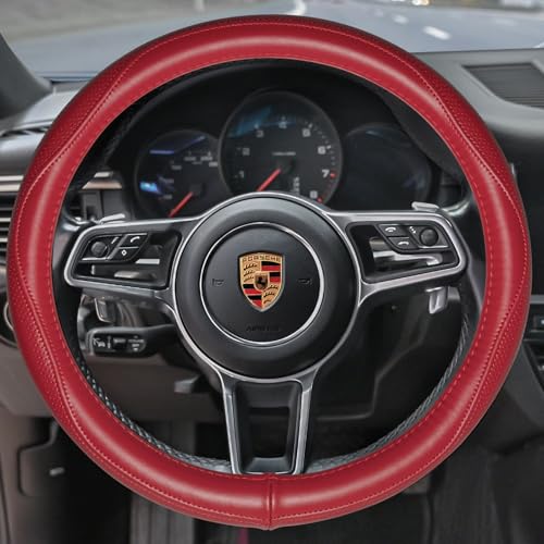 Top Grade Red Genuine Leather Steering Wheel Cover Women