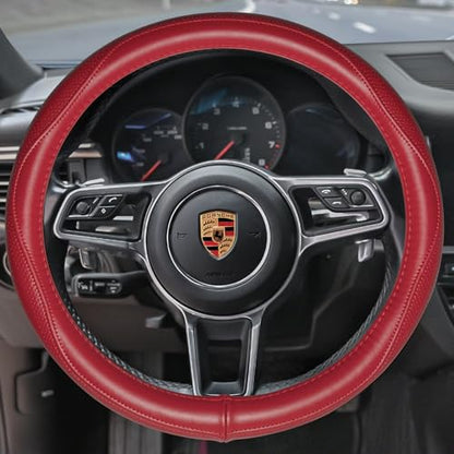Top Grade Red Genuine Leather Steering Wheel Cover Women