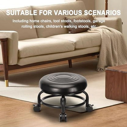 Low Height Rolling Stool Low Roller Stool PU Leather Comfortable Chair
