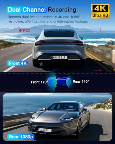 Dash Cam Front and Rear 5GHz WiFi Dashcam with CPL