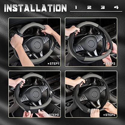 Black and Gray Microfiber Auto Car Steering Wheel Cover Universal 15 inch