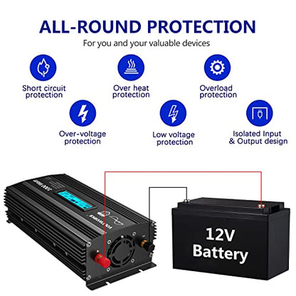 1000 Watt Pure Sine Wave Power Inverter ETL UL458 12V DC to 110V 120V AC