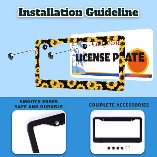 Sunflowers Flowers License Plate Frame Stainless Steel 6.3 X 12.2 Inch