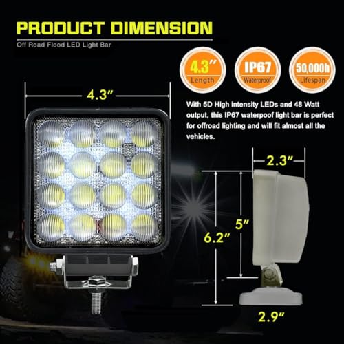 2 PACK 48W 4x4 LED Work Ultra Flood Lights (2 Count)