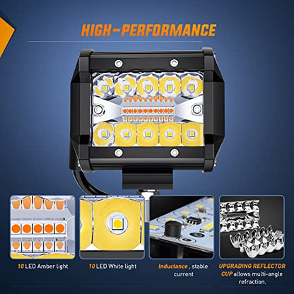 4inch Amber White Strobe 6 Modes 60W LED Pod Light (2 Count)