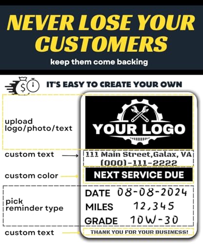 Oil Change Stickers for Windshield Personalized with Your Logo (500 Count)