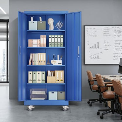Rolling Metal Storage Cabinet with Adjustable Shelves