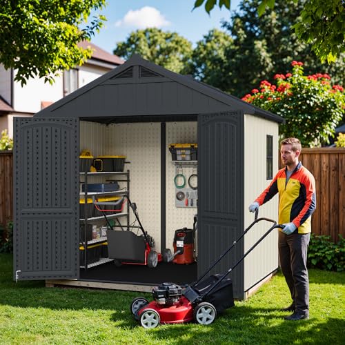 8x6FT Plastic Outdoor Storage Shed with Floor