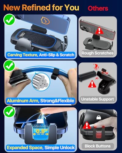 2026 Ultimate Car Phone Holder Mount [Bendable & Adjustable Aluminum Arm] Cell Phone Holder for Car Dashboard Windshield Phone Stand for iPhone 17 16 15 14 Pro Max Samsung Pickup Truck