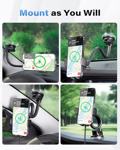 Solid Car Truck Phone Mount Holder 14" Arm Upgraded Wireless Charger