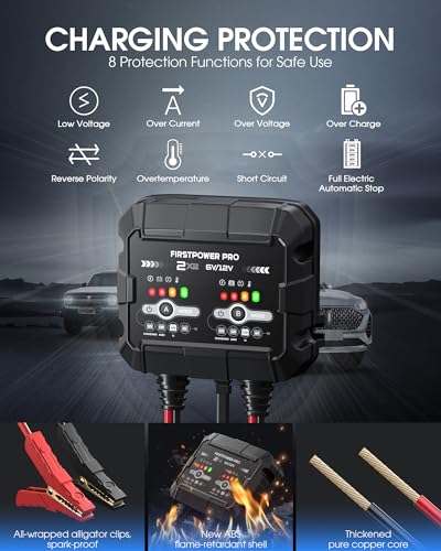 2-Bank, 4A (2A/Bank) Trickle Charger for Car Battery, 12V 6V Car Battery Charger, Automotive Battery Trickle Charger, Maintainer, for Motorcycle Lawn Mower AGM, Lithium Batteries - 1PC