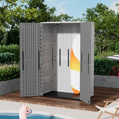 67 Cuft Vertical Outdoor Storage Shed Diamond Texture Resin Outdoor Cabinet