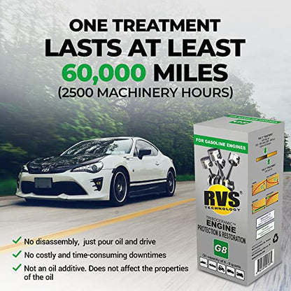 G8 Engine oil Treatment. for Gasoline Engines with an Motor Oil Capacity up to 9 quarts. Boost Power and Safely Restore and protect your Car