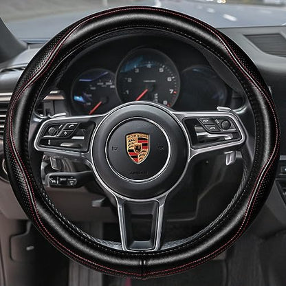 Top Grade Black Genuine Leather Steering Wheel Cover Women Men