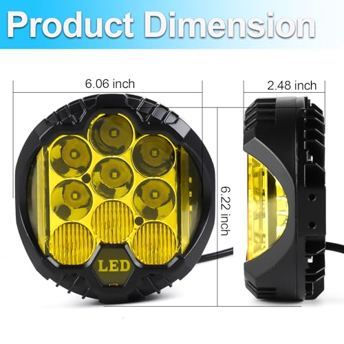 4PCS 7 Inch Amber Round LED Offroad Lights 90W Amber Yellow Off Road Light Fog Lights Driving lightsWaterproof Light Pods for Pickup Trucks 4x4 SUV ATV UTV (4 Count)