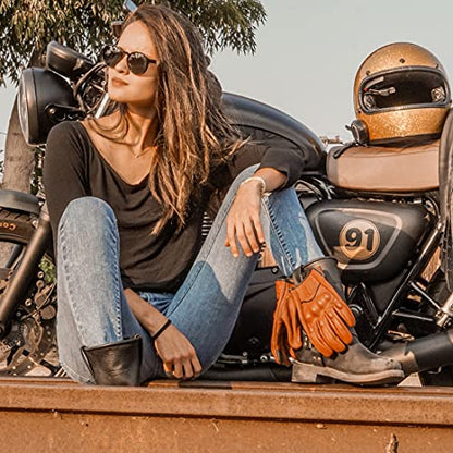 Womens Full Finger Touch Motorcycle Gloves GL016 Saddle XL