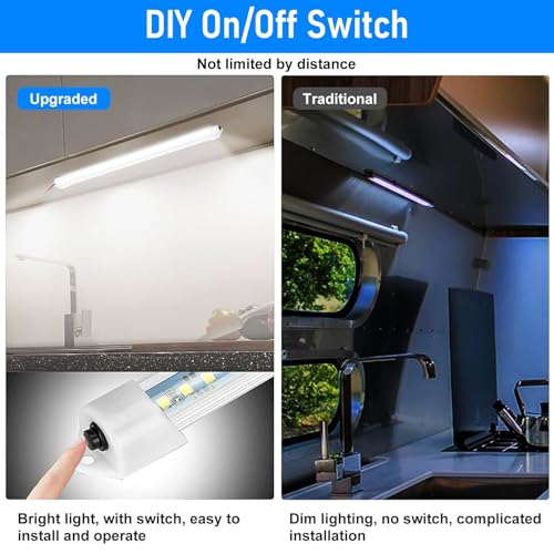 2PC 12V LED Interior Light Bar 6500K 700LM with Switch for RV Van (2 Count)