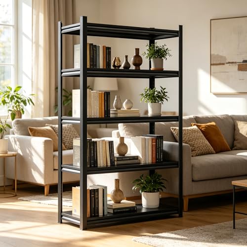 63" H Storage Shelves Standing Shelf Units Metal Book Shelf Organizer Unit Metal Shelves Adjustable Pantry Shelf for Closet Pantry Basement Kitchen Warehouse 63" H X 45" W X 16" D (5 Count)