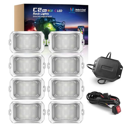C2 MAX 8 Pods RGB+IC Chasing Rock Lights with White Housing