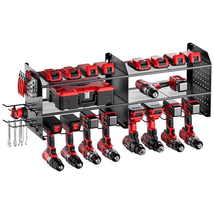 2-in-1 Power Tool Organizer Wall Mount, 3-Layer Tool Rack, Black