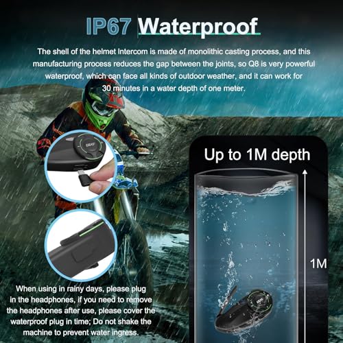 Q8 Motorcycle Helmet Bluetooth Headset (2 Count)