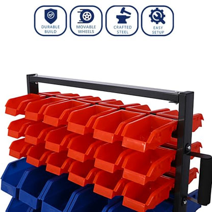 90 Parts Bin Rack Garage Storage Unit 9 Tiers System Steel Shelf with Portable Wheels
